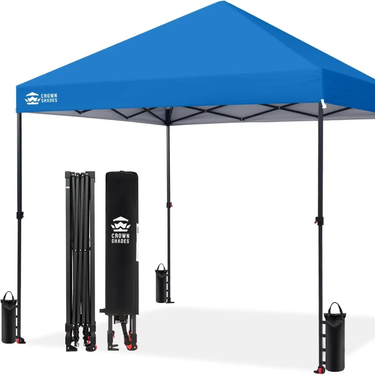 CROWN SHADES 8X8 Pop up Canopy - Patented Center Lock One Push Instant Outdoor Canopy Beach Tent with Sto-N-Go Bag 8 Stakes & 4 Sand Bags，White