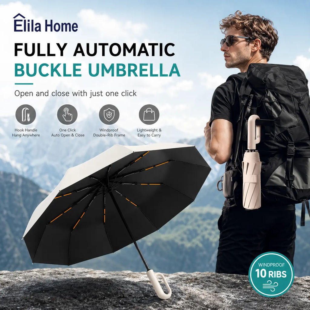 Automatic Folding Umbrella, 1 Count Windproof Waterproof Travel Umbrella for Rain, Compact Portable Small Umbrella for Purse Backpack, Lightweight Auto Umbrella for Men Women Daily Use