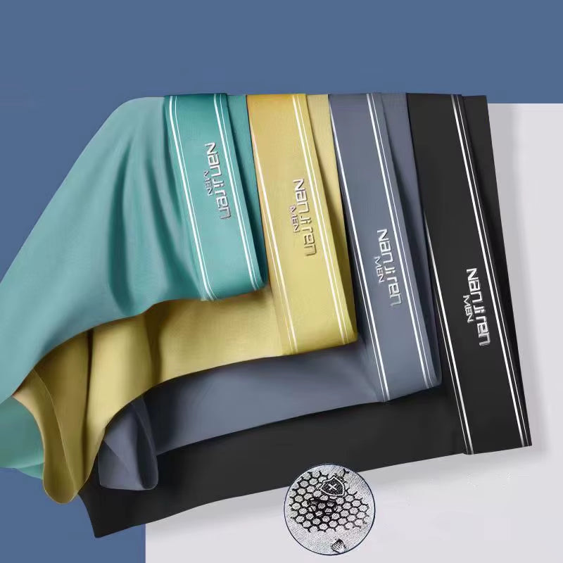 4Pcs Boxer Shorts Men'S Ice Silk Underwear Male Underpants Breathable Sexy Thin Panties U Convex Lingerie Wholesale Lots L-6XL