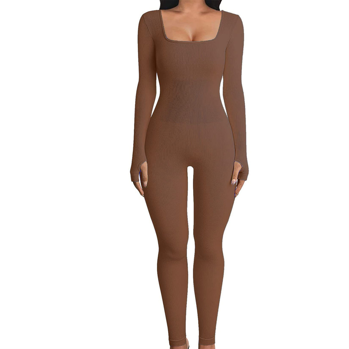 Fall Winter Hot-Selling Women'S Clothing Long Sleeve Jumpsuit Yoga Sexy One-Piece Square Collar Sportwear