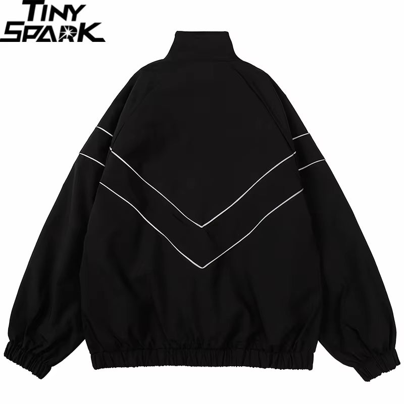 Men Hip Hop Streetwear Reflective Striped Jacket Coat Zipper up Jacket Windbreaker Harajuku Thin Jacket Sports Black Blue