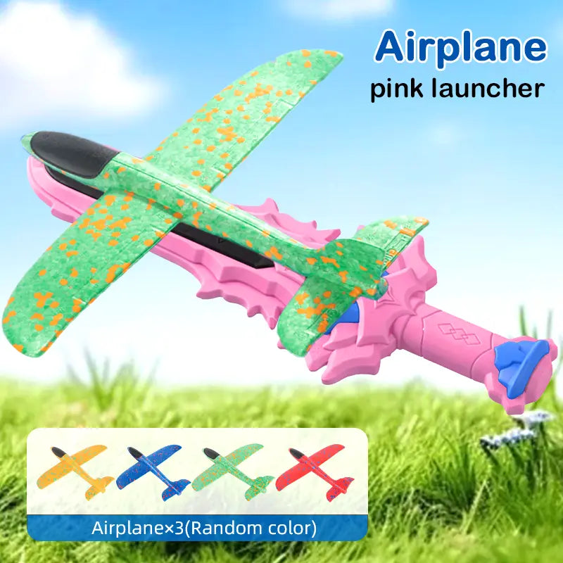 Foam Glider Airplane Launcher Toy for Kids 9.45-Inch Airplane with 2 Flight Modes Outdoor Flying Fun Gift for Boys and Girls Ages 4-12 1 Blue Launcher Contains 3 Airplane Toys