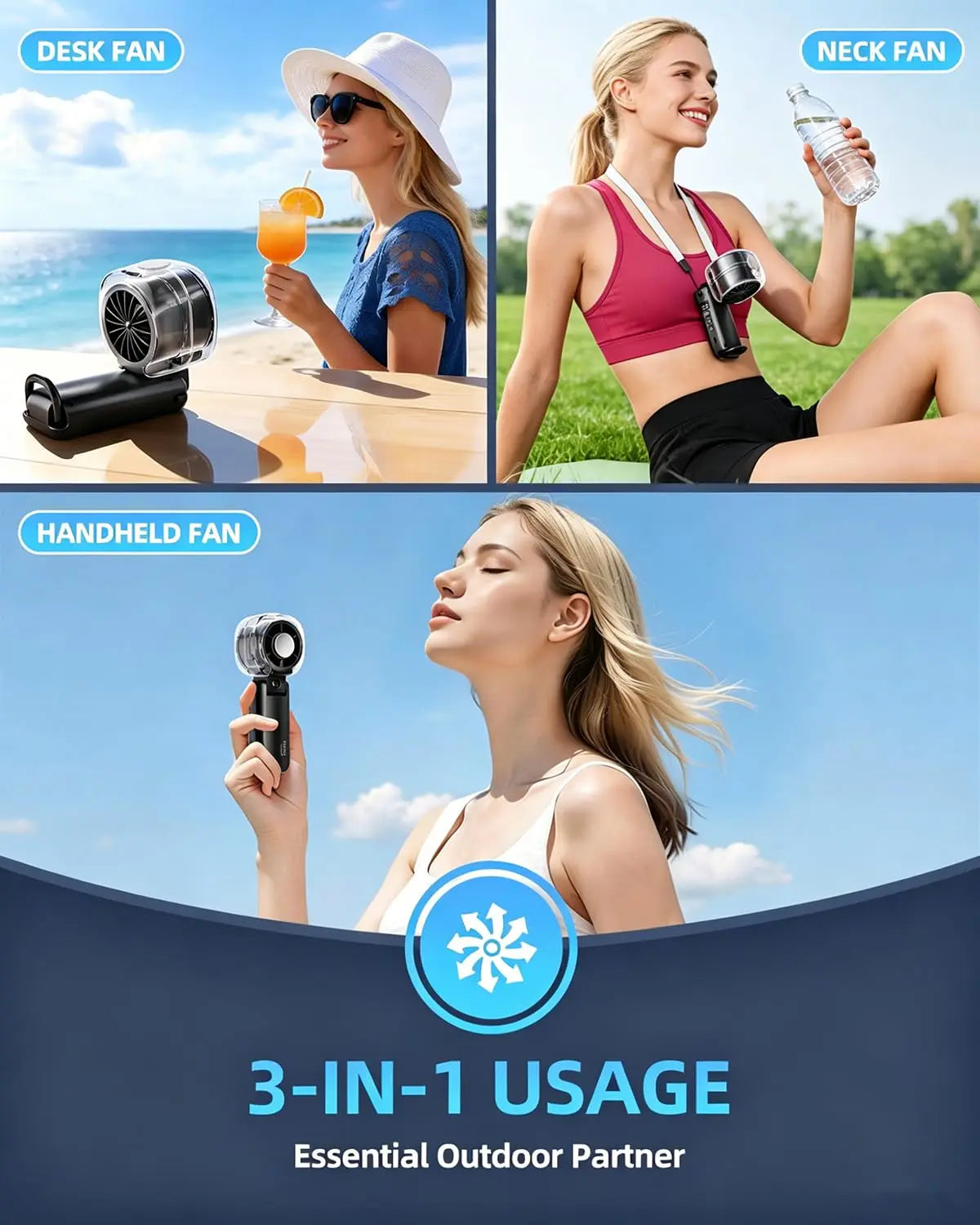 Portable Multifunctional Mist+Fan - Handheld High-Speed Cordless Compact Fan with Semiconductor Cooling, Rechargeable 199-Speed Mini Desk Fan for Summer Outdoor Travel Essentials