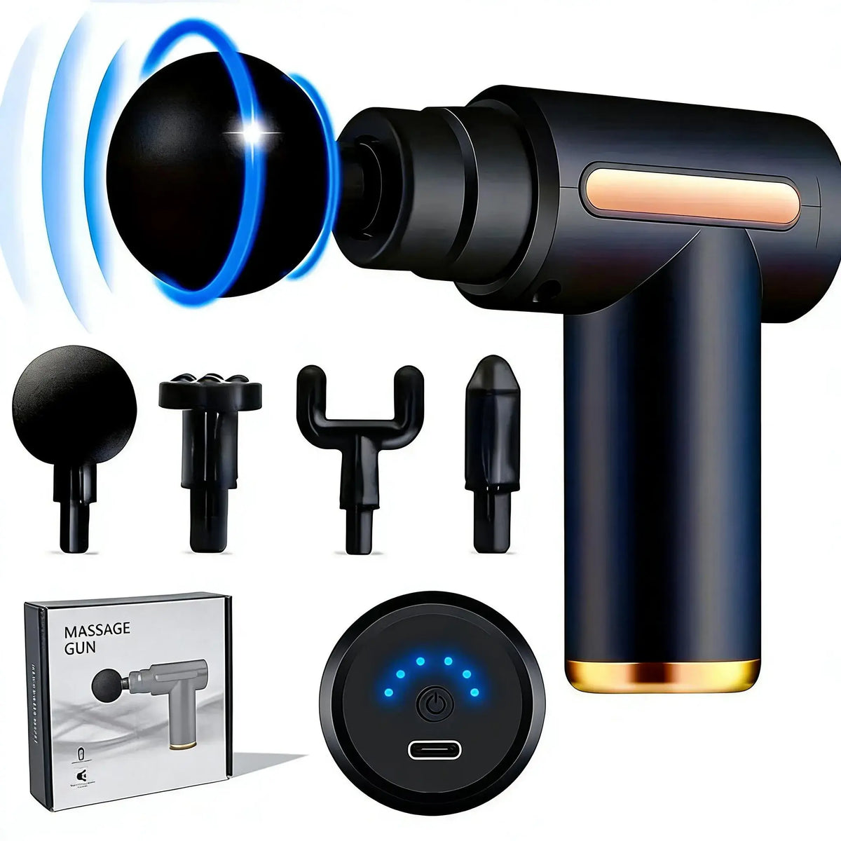 Multifunctional Bodymassage Machine - Home Portable USB Rechargeable Massagers, 6-Speed Adjustable Massage Gun with 4 Replaceable Heads, Ultra-Quiet Brushless Motor, ABS Plastic, for Muscle Relief, Self Care Gift for Him,Sohochic