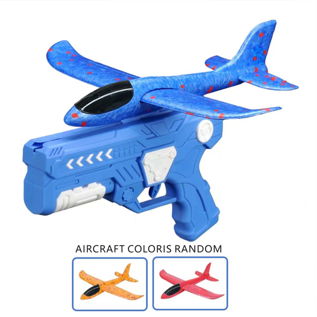 Foam Glider Airplane Launcher Toy for Kids 9.45-Inch Airplane with 2 Flight Modes Outdoor Flying Fun Gift for Boys and Girls Ages 4-12 1 Blue Launcher Contains 3 Airplane Toys