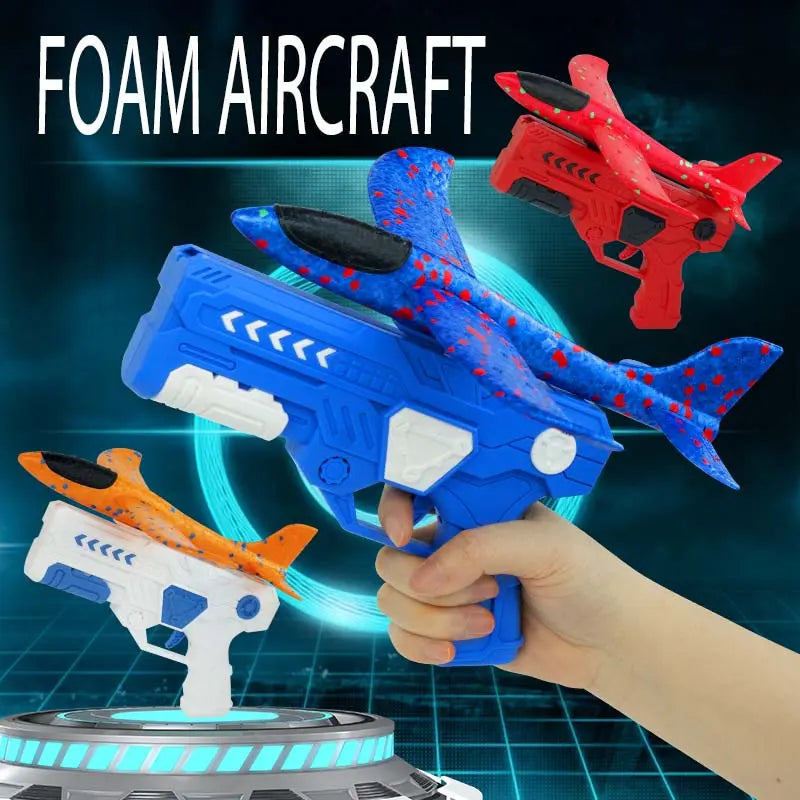 Foam Glider Airplane Launcher Toy for Kids 9.45-Inch Airplane with 2 Flight Modes Outdoor Flying Fun Gift for Boys and Girls Ages 4-12 1 Blue Launcher Contains 3 Airplane Toys