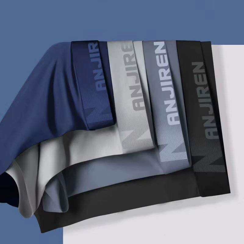 4Pcs Boxer Shorts Men'S Ice Silk Underwear Male Underpants Breathable Sexy Thin Panties U Convex Lingerie Wholesale Lots L-6XL