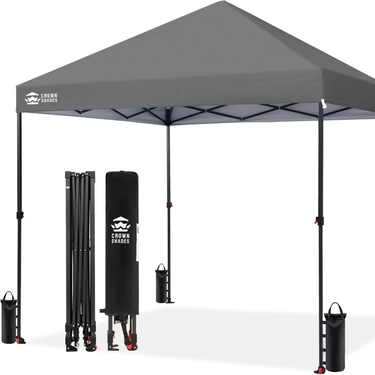 CROWN SHADES 8X8 Pop up Canopy - Patented Center Lock One Push Instant Outdoor Canopy Beach Tent with Sto-N-Go Bag 8 Stakes & 4 Sand Bags，White