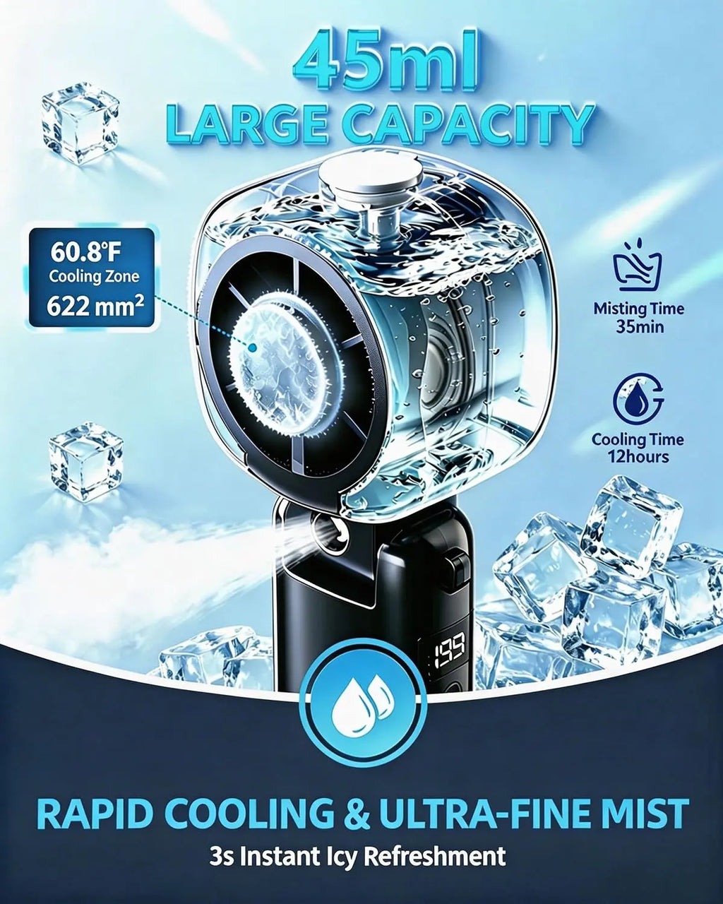 Portable Multifunctional Mist+Fan - Handheld High-Speed Cordless Compact Fan with Semiconductor Cooling, Rechargeable 199-Speed Mini Desk Fan for Summer Outdoor Travel Essentials
