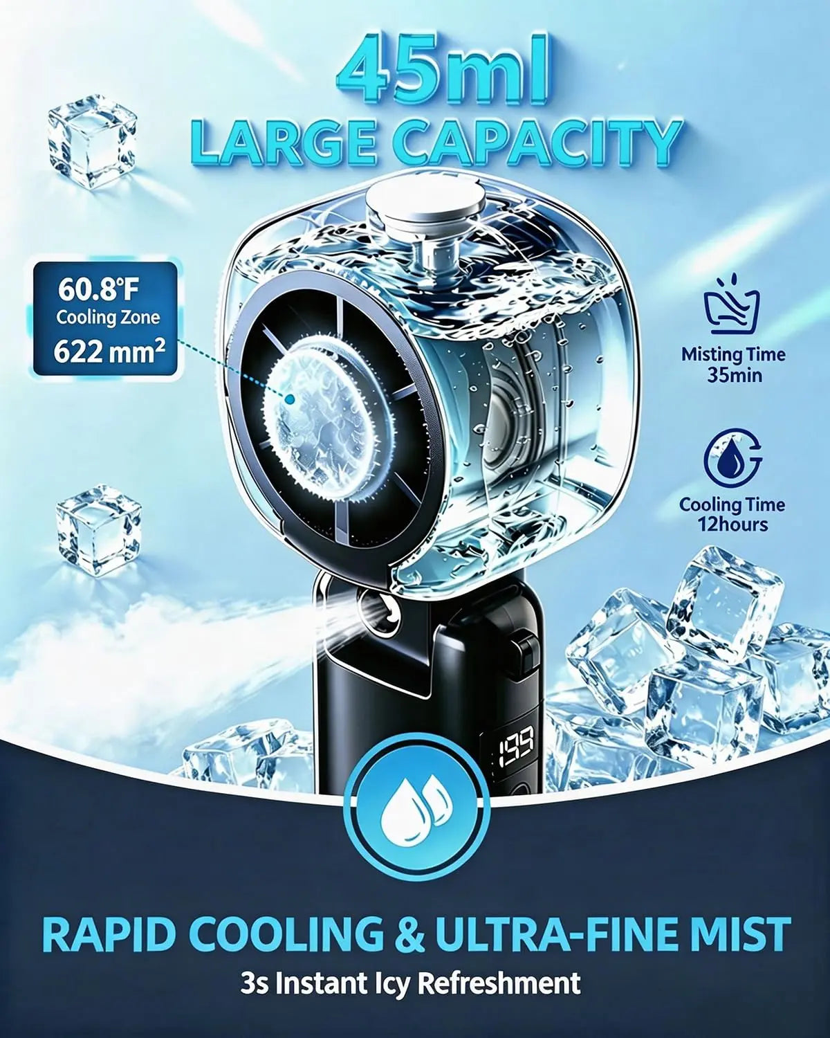 Portable Multifunctional Mist+Fan - Handheld High-Speed Cordless Compact Fan with Semiconductor Cooling, Rechargeable 199-Speed Mini Desk Fan for Summer Outdoor Travel Essentials