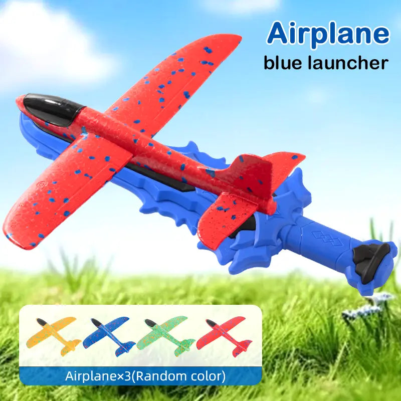 Foam Glider Airplane Launcher Toy for Kids 9.45-Inch Airplane with 2 Flight Modes Outdoor Flying Fun Gift for Boys and Girls Ages 4-12 1 Blue Launcher Contains 3 Airplane Toys