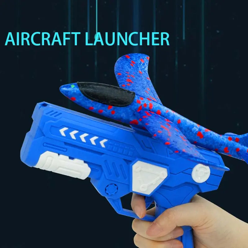 Foam Glider Airplane Launcher Toy for Kids 9.45-Inch Airplane with 2 Flight Modes Outdoor Flying Fun Gift for Boys and Girls Ages 4-12 1 Blue Launcher Contains 3 Airplane Toys