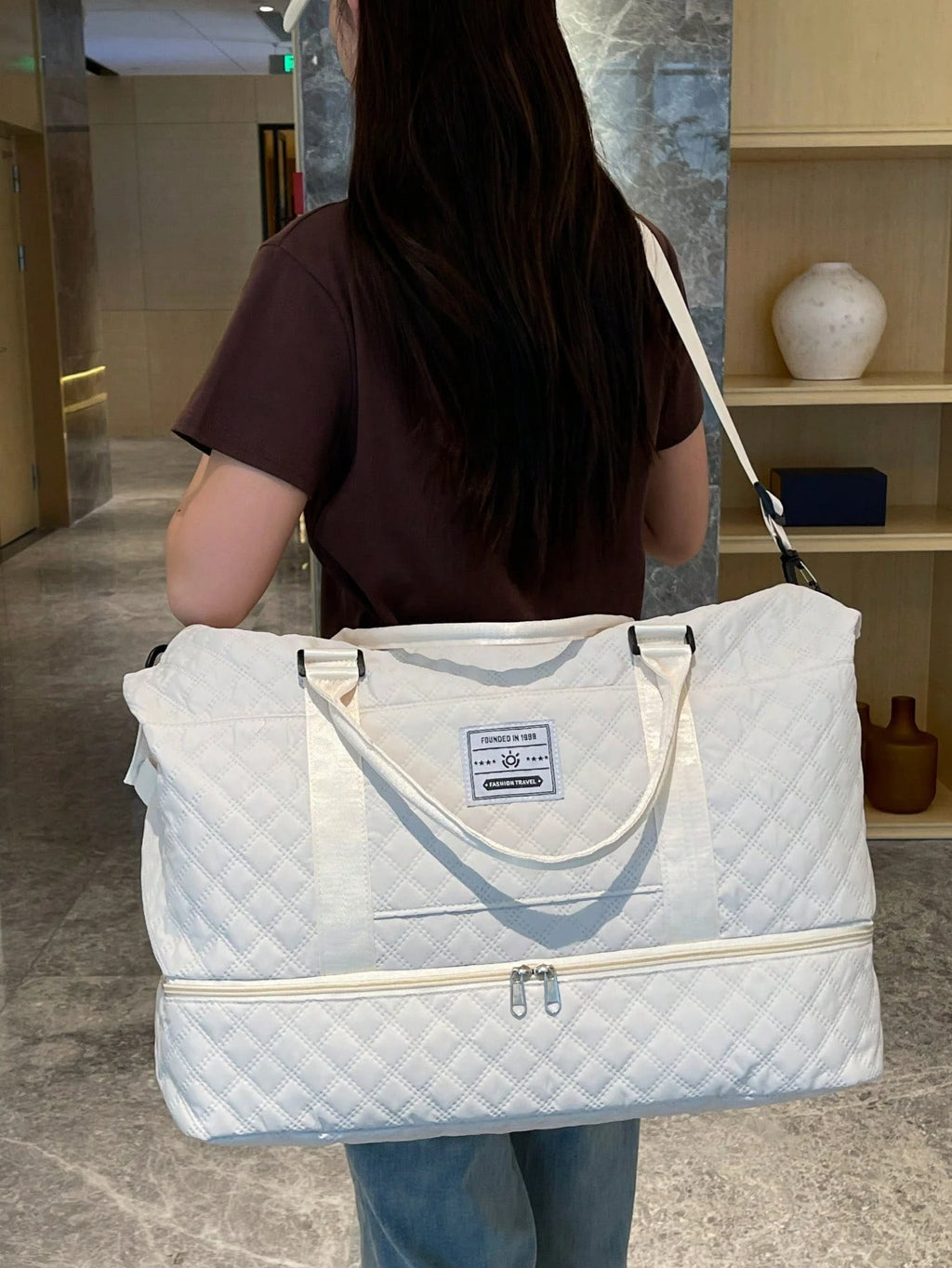 2Pcs/Set Large Capacity Travel Tote Bag, Wet & Dry Separation Gym Bag, Weekend Overnight Shoulder Bag, Hospital Essential Mommy Bag, Travel Bag, Vacation Bag, Weekend Bag, Overnight Bag, with Trolley, Shoe Compartment, Carry-On Bag, Cosmetic Organizer, Suitable for Suitcase, Gym Bag, Travel Tote, Personal Bag, College Bag, Luggage Bag, Weekend Bag, Hospital Bag, Winter Bag, School Supplies Bag