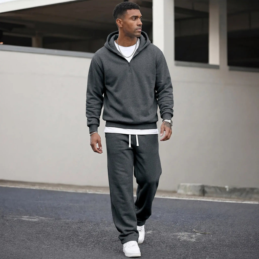 JMIERR Men'S 2 Piece Outfits Cotton 1/4 Zip Hoodie Sweatshirt Sweatsuit Set | Quarter-Zip, Hoodie Sweatshirt Tracksuit & Joggers Sweatpants, Couple Outfits, Matching Lounge Sets, Fall, Winter, Fleece