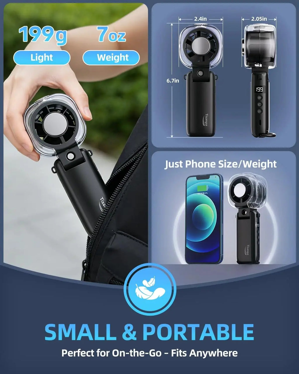 Portable Multifunctional Mist+Fan - Handheld High-Speed Cordless Compact Fan with Semiconductor Cooling, Rechargeable 199-Speed Mini Desk Fan for Summer Outdoor Travel Essentials