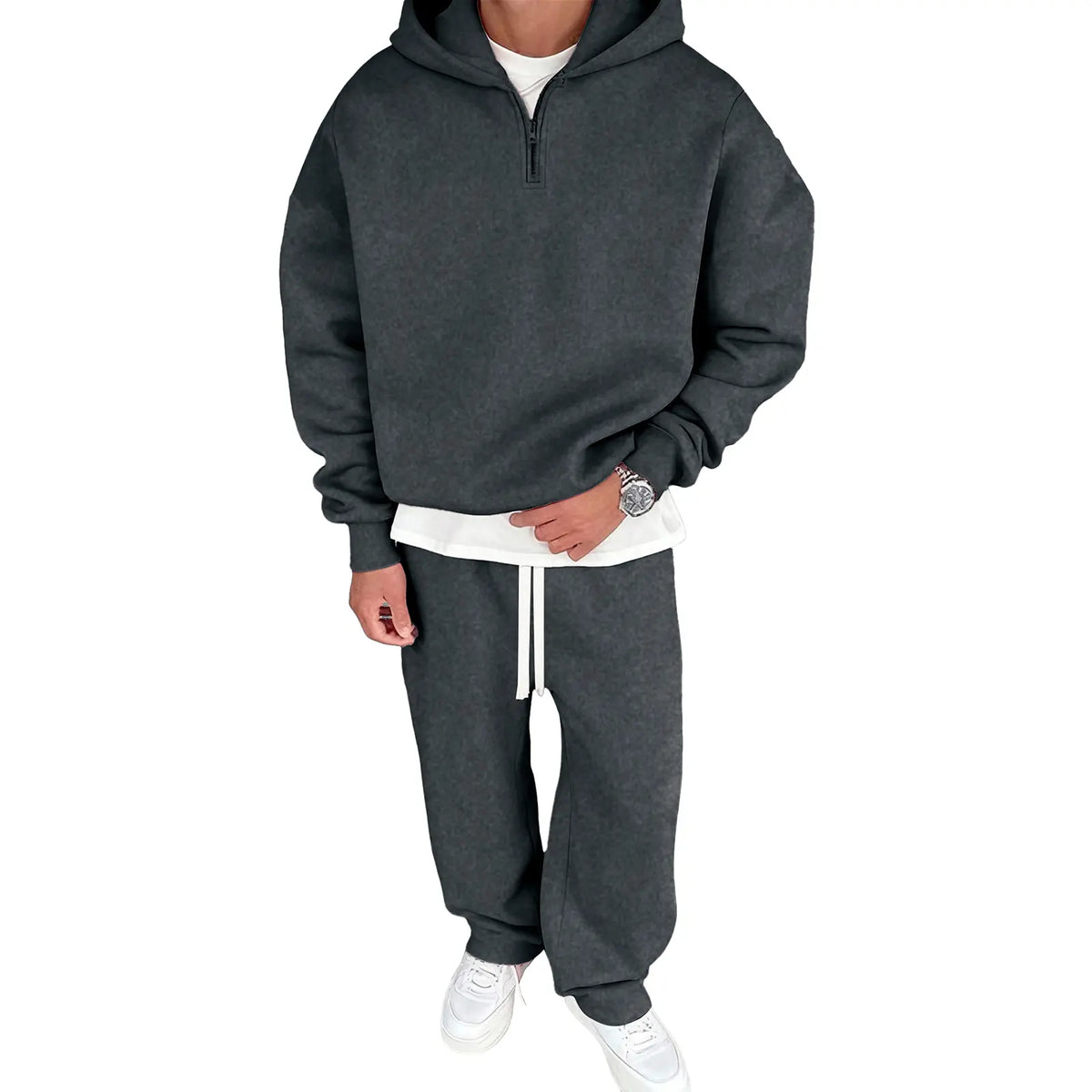 JMIERR Men'S 2 Piece Outfits Cotton 1/4 Zip Hoodie Sweatshirt Sweatsuit Set | Quarter-Zip, Hoodie Sweatshirt Tracksuit & Joggers Sweatpants, Couple Outfits, Matching Lounge Sets, Fall, Winter, Fleece