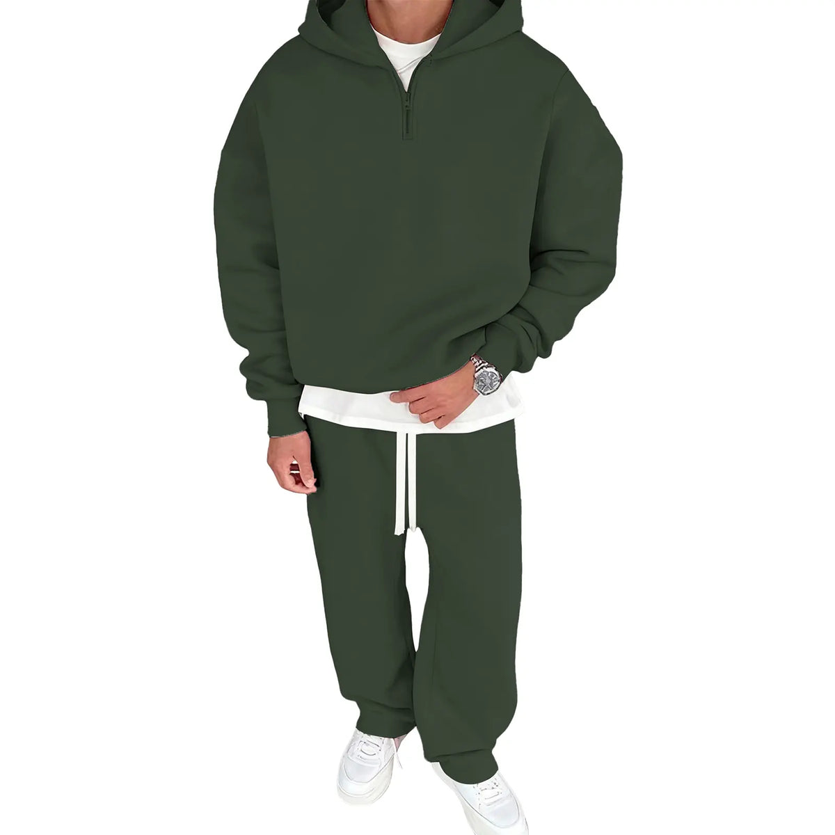 JMIERR Men'S 2 Piece Outfits Cotton 1/4 Zip Hoodie Sweatshirt Sweatsuit Set | Quarter-Zip, Hoodie Sweatshirt Tracksuit & Joggers Sweatpants, Couple Outfits, Matching Lounge Sets, Fall, Winter, Fleece
