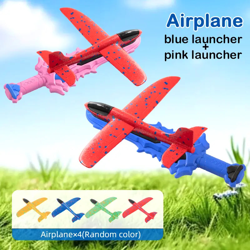 Foam Glider Airplane Launcher Toy for Kids 9.45-Inch Airplane with 2 Flight Modes Outdoor Flying Fun Gift for Boys and Girls Ages 4-12 1 Blue Launcher Contains 3 Airplane Toys