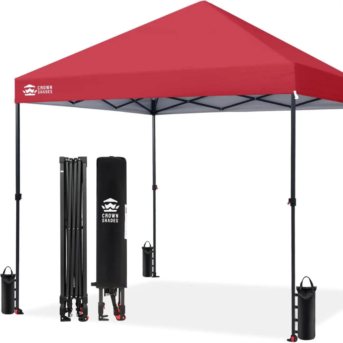 CROWN SHADES 8X8 Pop up Canopy - Patented Center Lock One Push Instant Outdoor Canopy Beach Tent with Sto-N-Go Bag 8 Stakes & 4 Sand Bags，White
